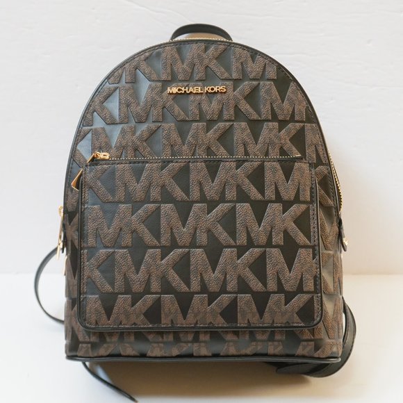 Michael Kors Adina Medium Backpack MK Graphic Logo Brown Black